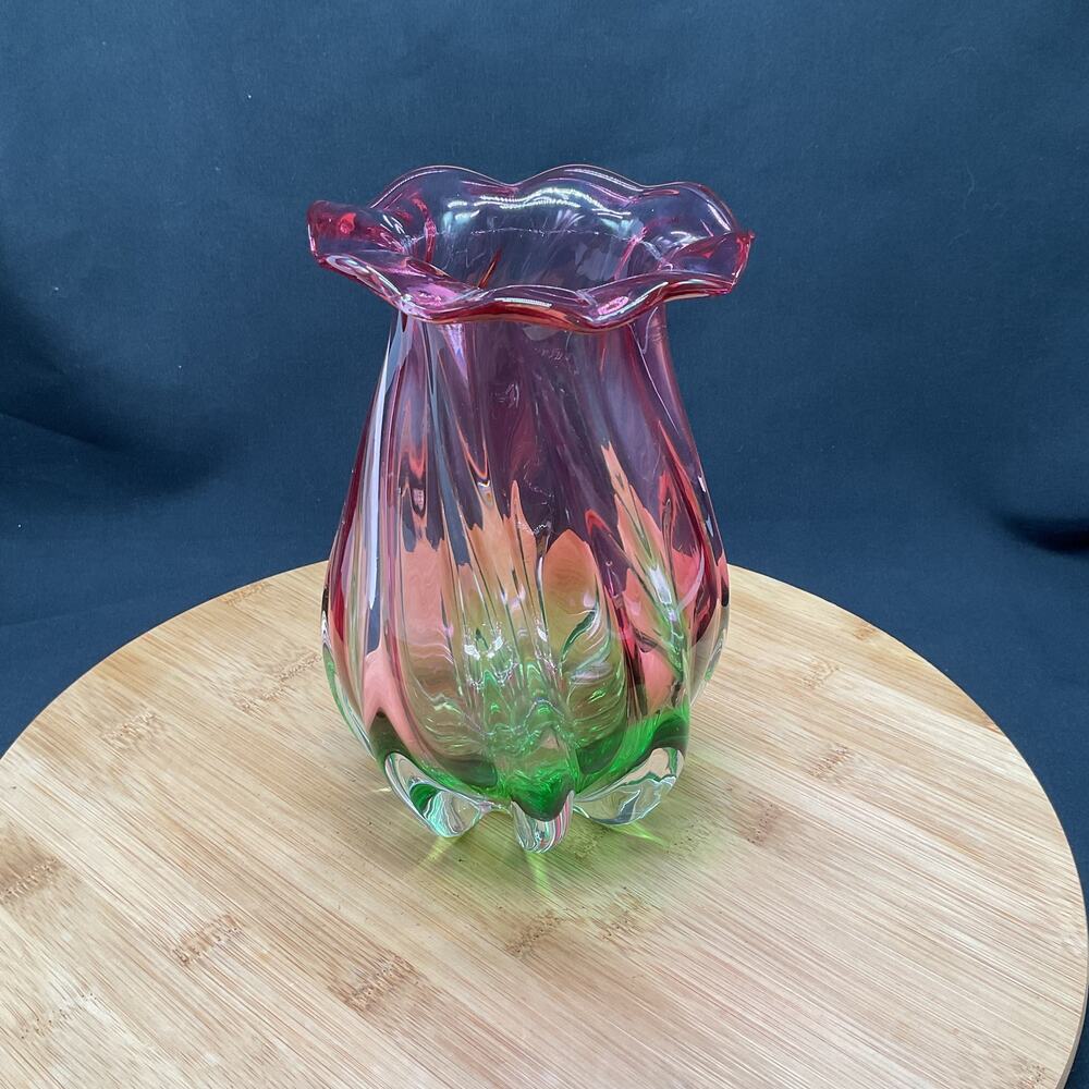Vintage Teleflora Watermelon Vase Hand Blown 7in - Picture 6 of 14